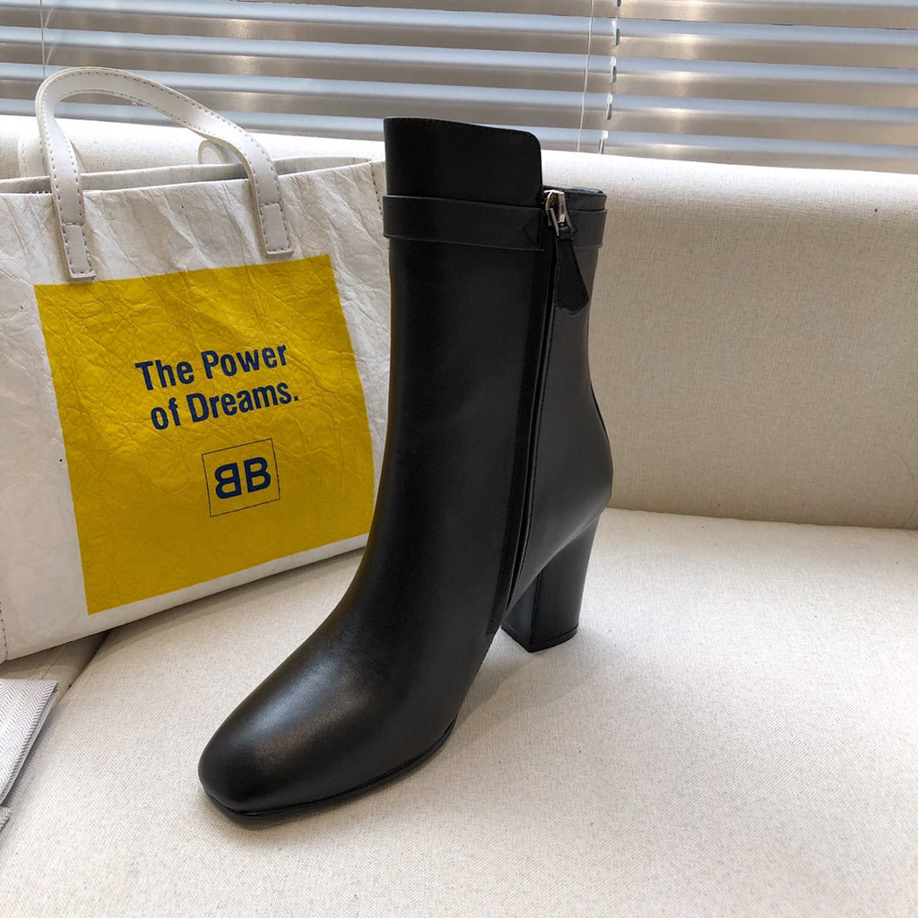 HM Classic Kelly High-Heeled Boots Black Cowhide 546214