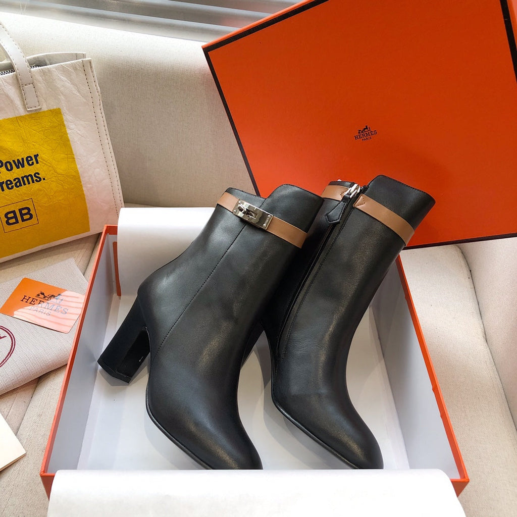 HM Classic Kelly High-Heeled Boots Brown Black Cowhide 546216