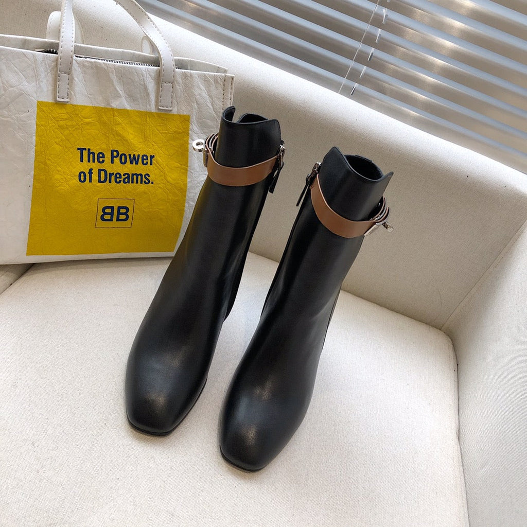 HM Classic Kelly High-Heeled Boots Brown Black Cowhide 546216