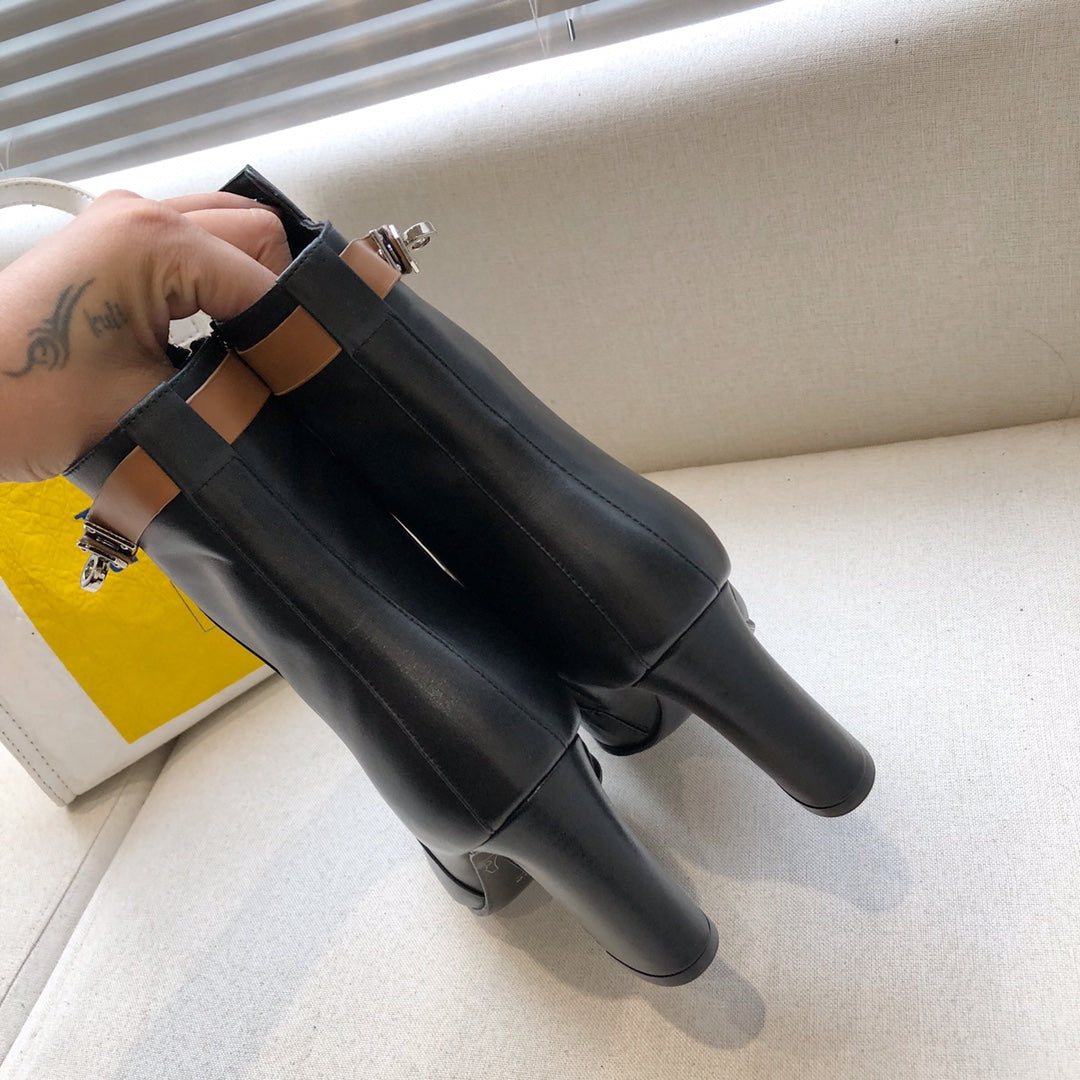 HM Classic Kelly High-Heeled Boots Brown Black Cowhide 546216