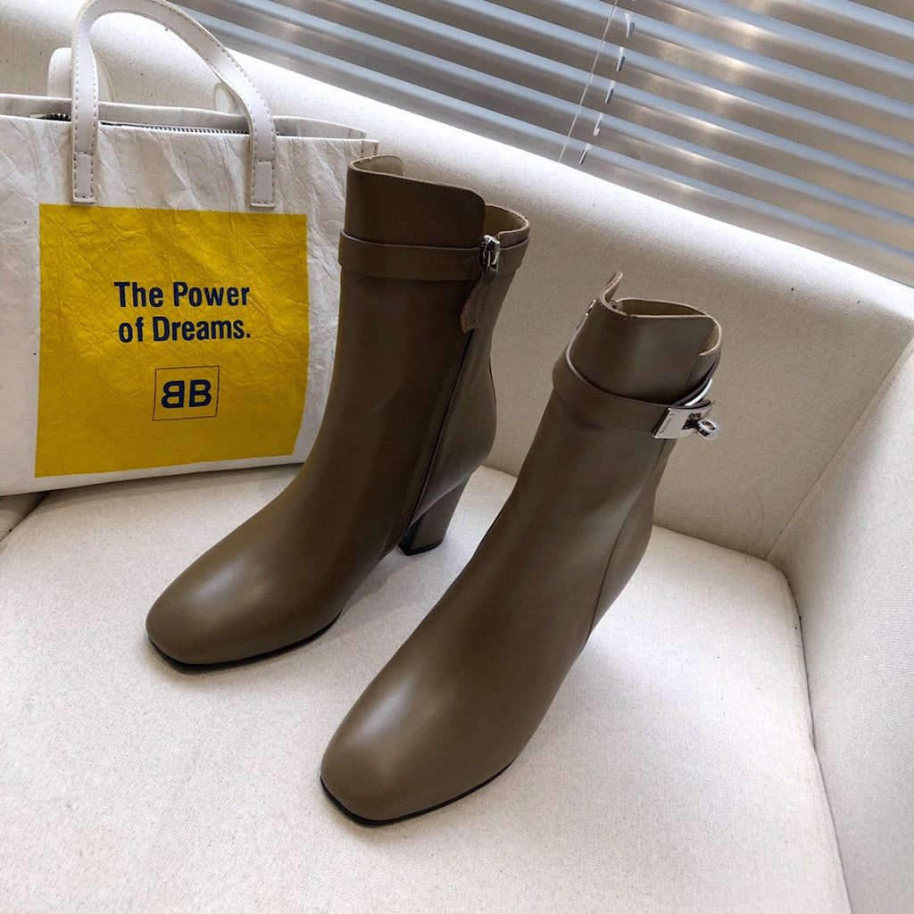 HM Classic Kelly High-Heeled Boots Brown Taupe Cowhide 546203