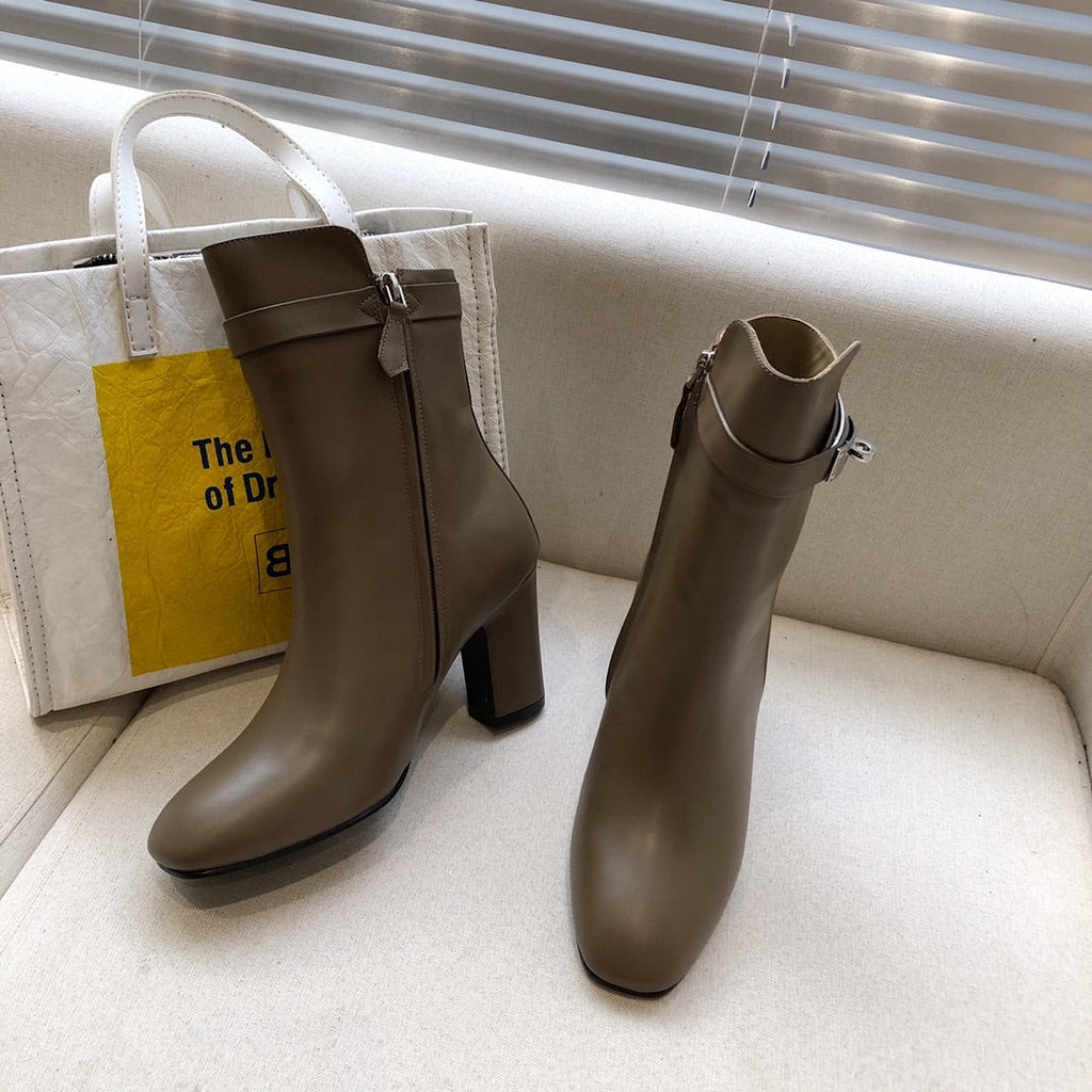 HM Classic Kelly High-Heeled Boots Brown Taupe Cowhide 546203