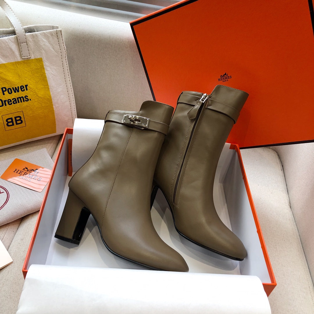 HM Classic Kelly High-Heeled Boots Brown Taupe Cowhide 546203