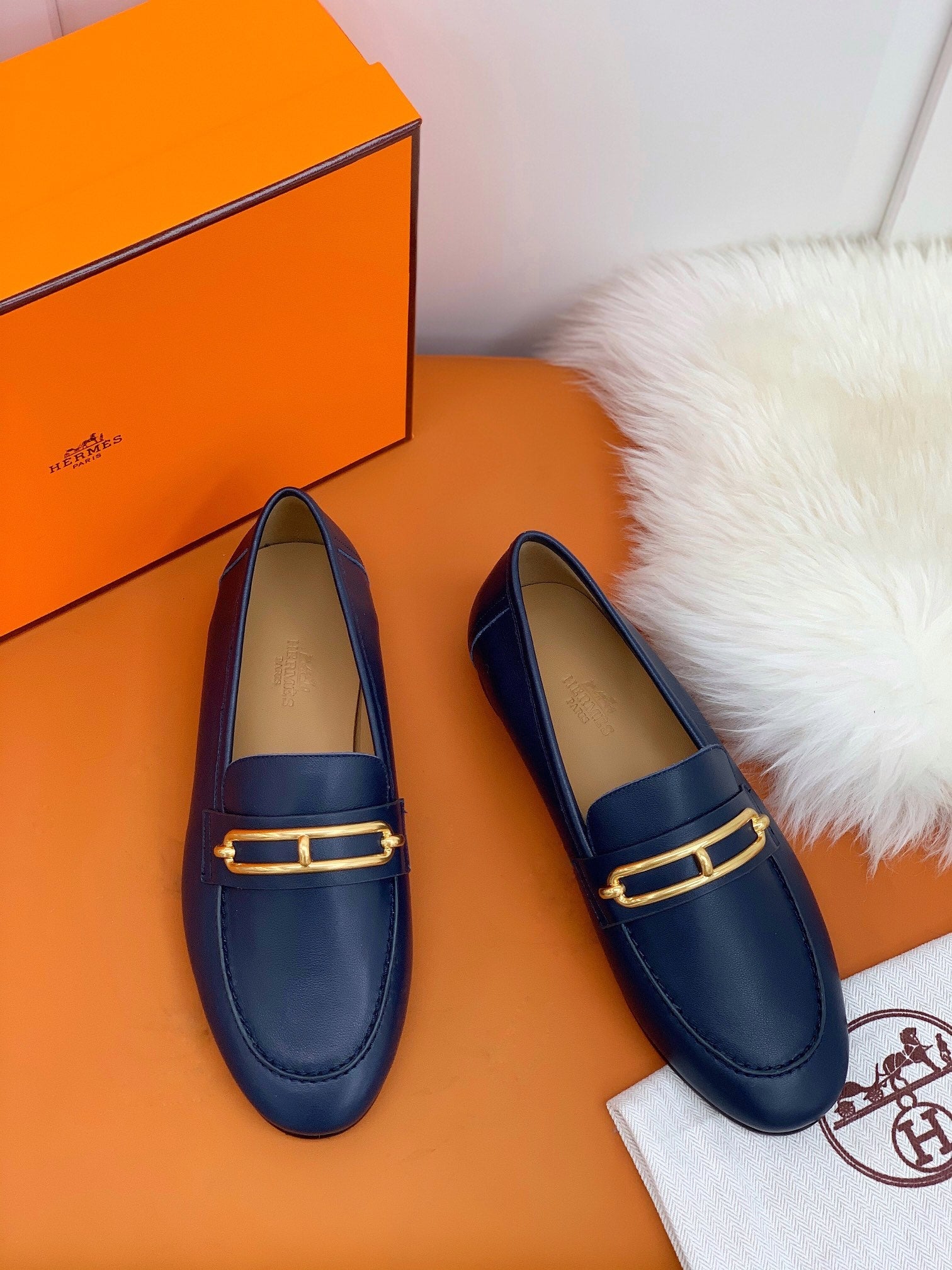 HM Men's Colette Loafer Navy Blue Cowhide GHW 546344