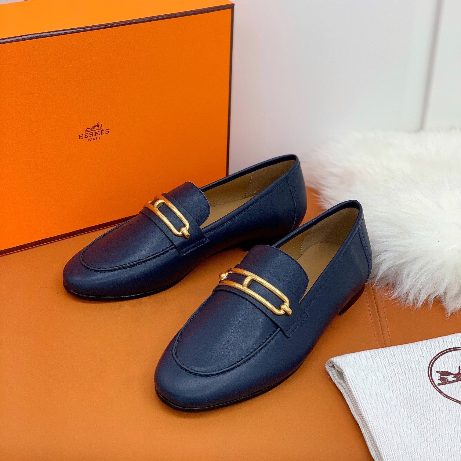 HM Men's Colette Loafer Navy Blue Cowhide GHW 546344