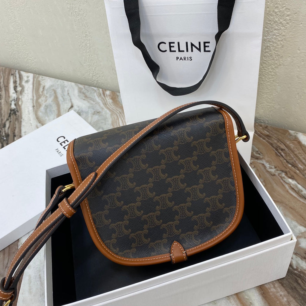 Celine Medium Folco Bag In Triomphe Canvas And Calfskin