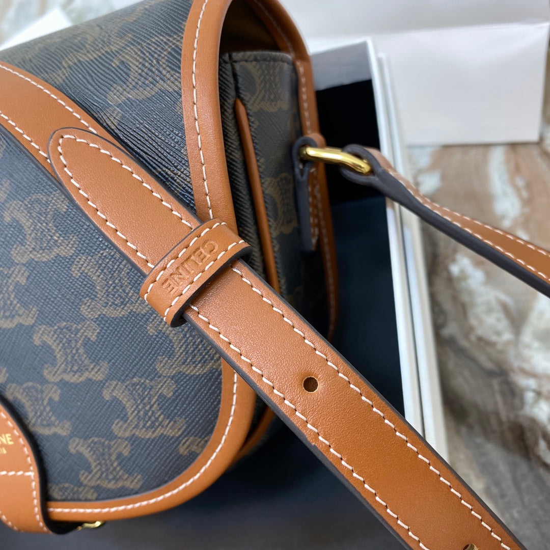 Celine Medium Folco Bag In Triomphe Canvas And Calfskin