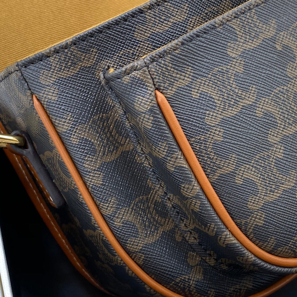 Celine Medium Folco Bag In Triomphe Canvas And Calfskin