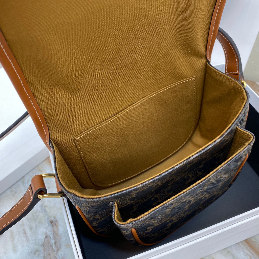 Celine Medium Folco Bag In Triomphe Canvas And Calfskin