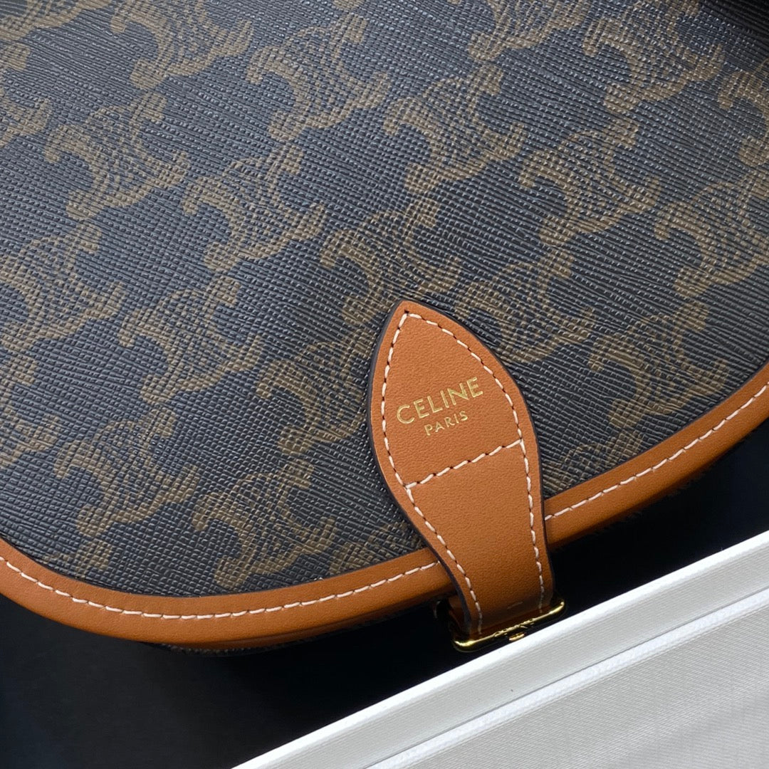 Celine Medium Folco Bag In Triomphe Canvas And Calfskin