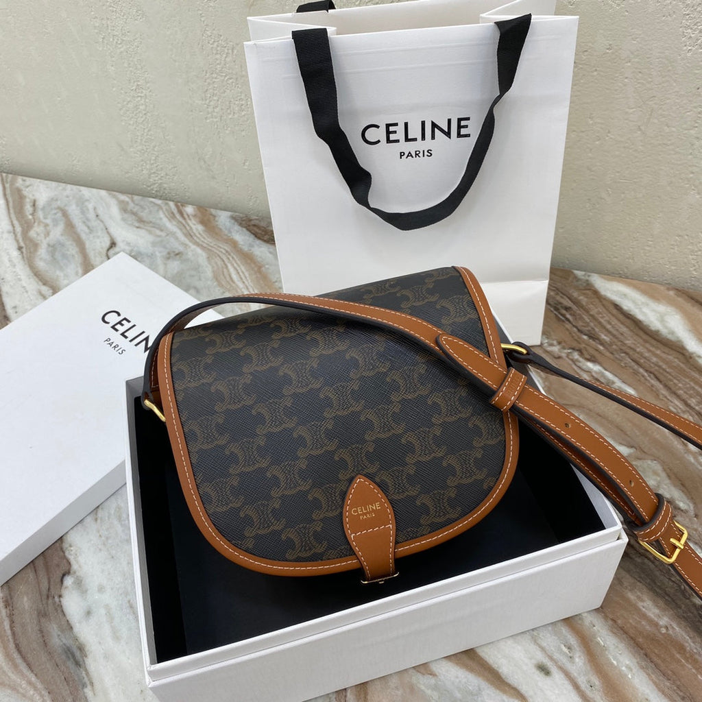 Celine Medium Folco Bag In Triomphe Canvas And Calfskin