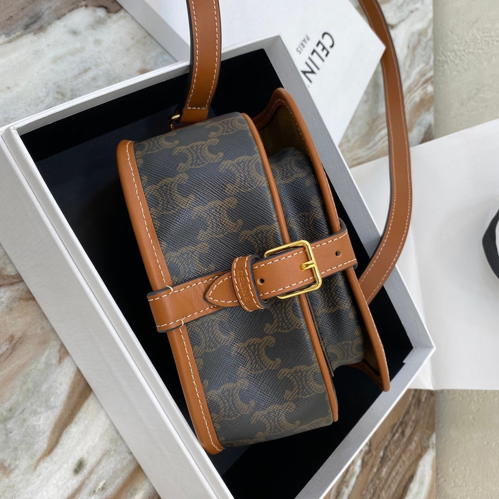 Celine Medium Folco Bag In Triomphe Canvas And Calfskin