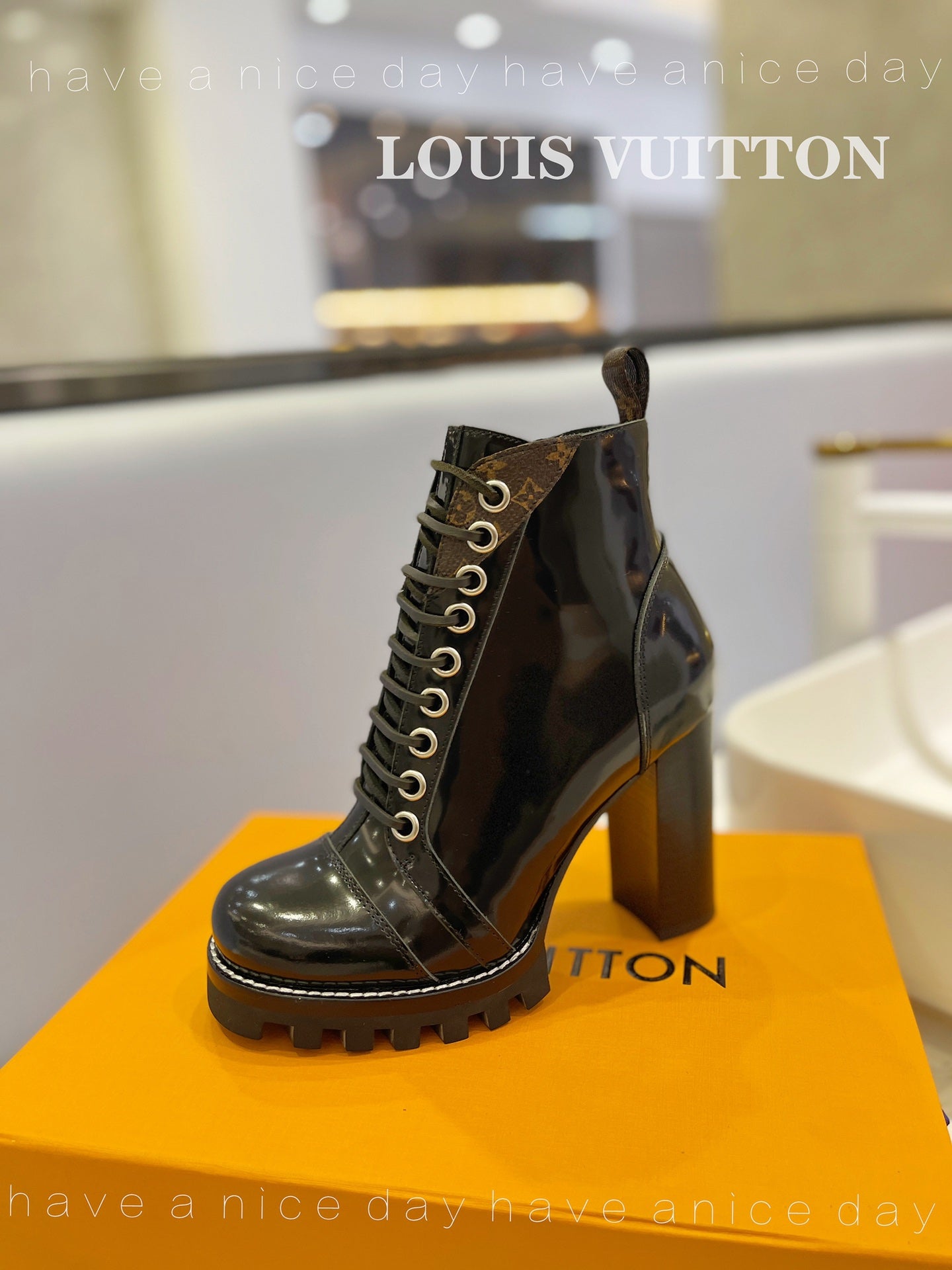 LV Star Trail Ankle Boot 9.5cm Black Patent Leather 573987