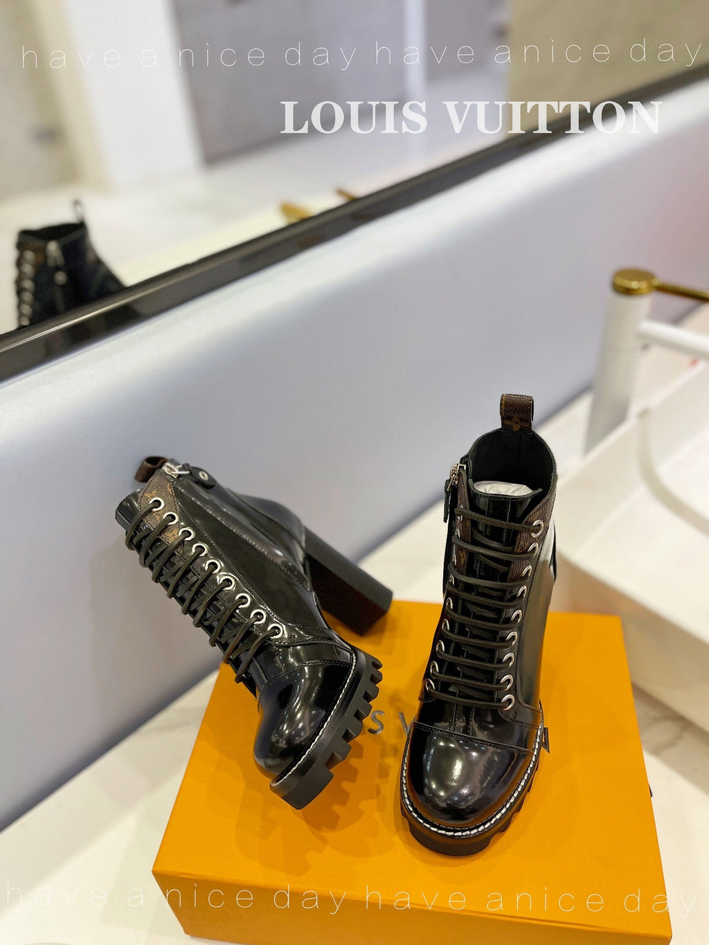 LV Star Trail Ankle Boot 9.5cm Black Patent Leather 573987