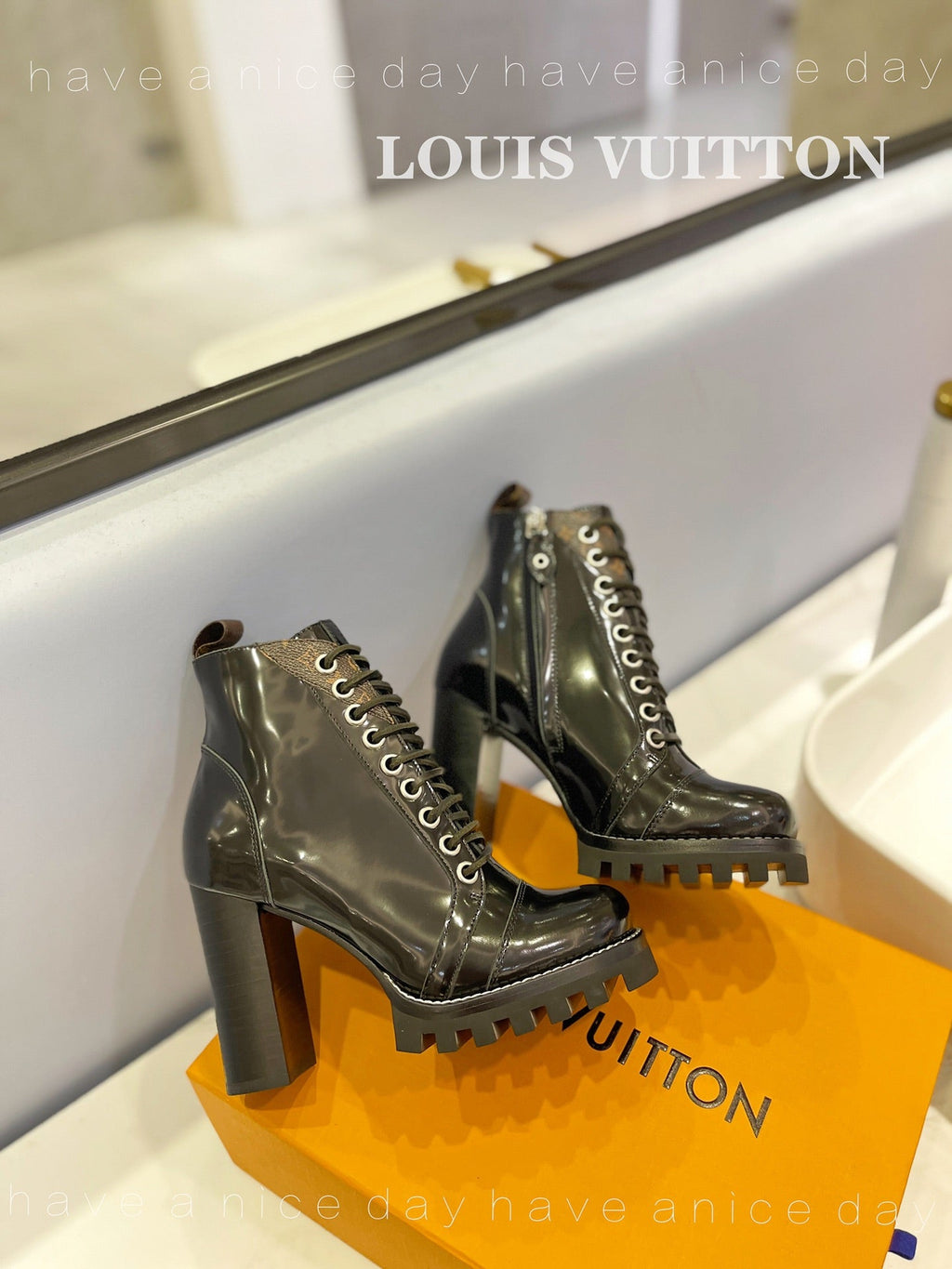 LV Star Trail Ankle Boot 9.5cm Black Patent Leather 573987