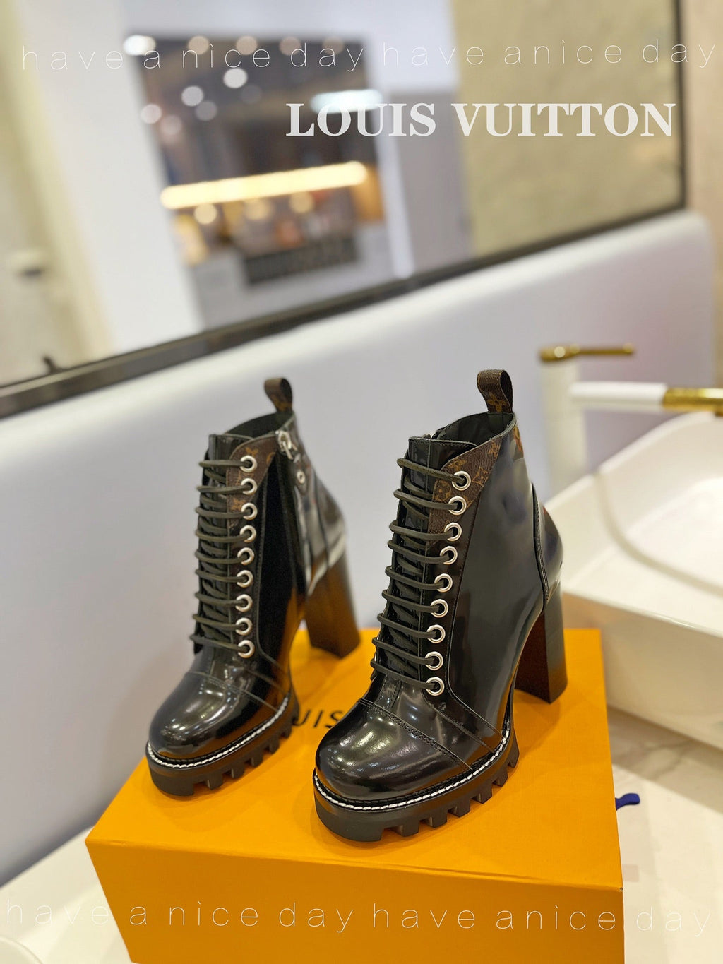 LV Star Trail Ankle Boot 9.5cm Black Patent Leather 573987