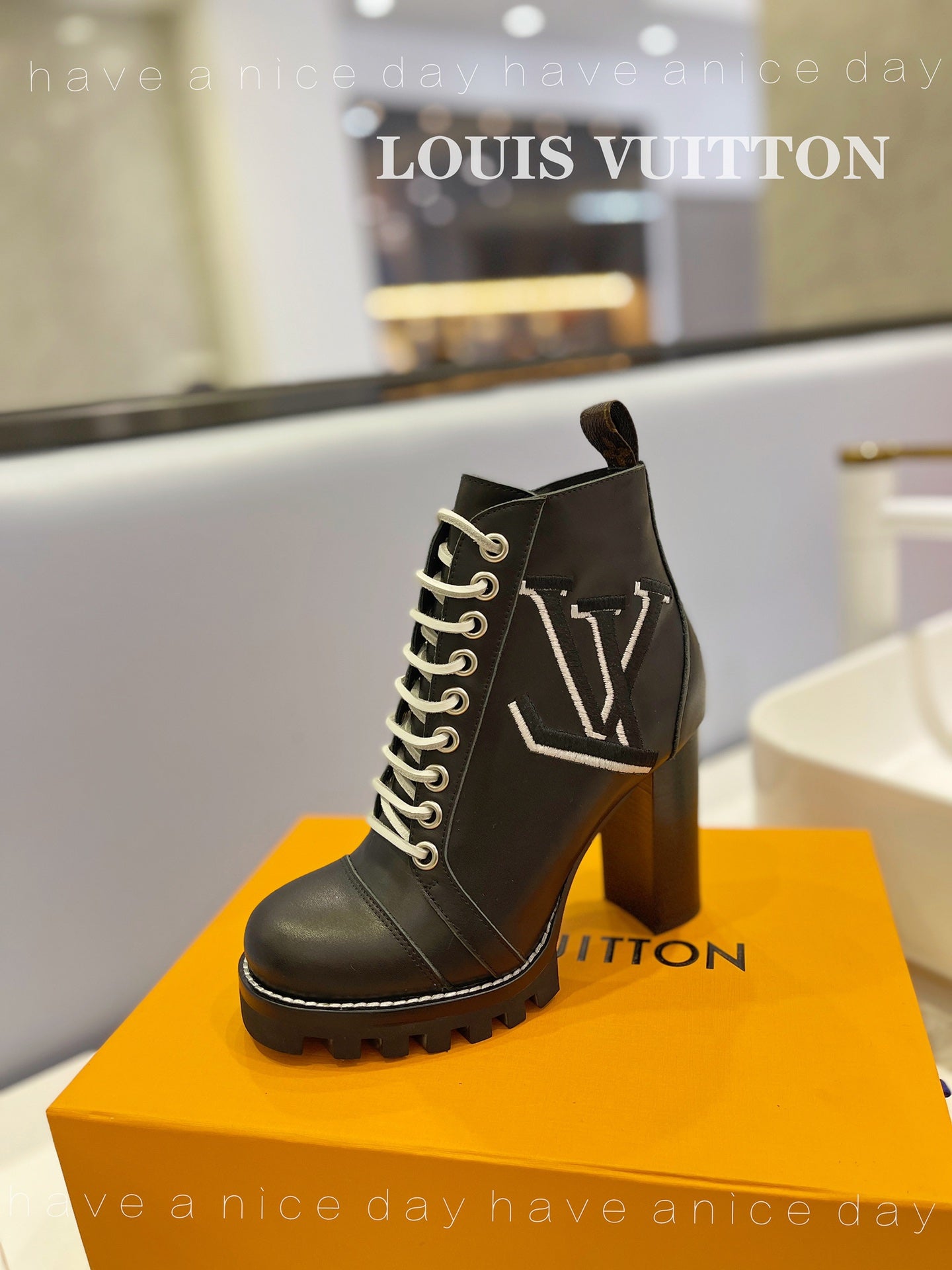LV Star Trail Ankle Boot With Logo Embroidery 9.5cm Black Cowhide