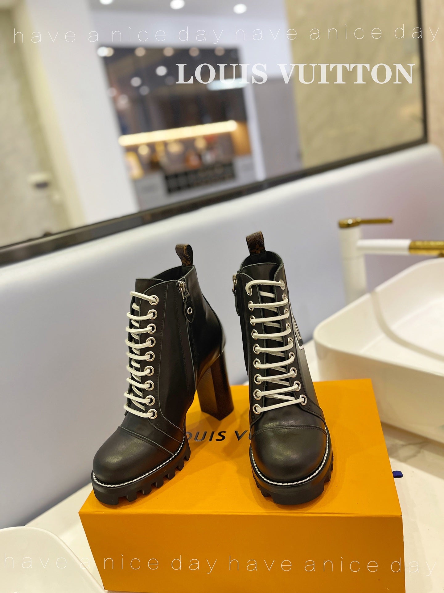 LV Star Trail Ankle Boot With Logo Embroidery 9.5cm Black Cowhide