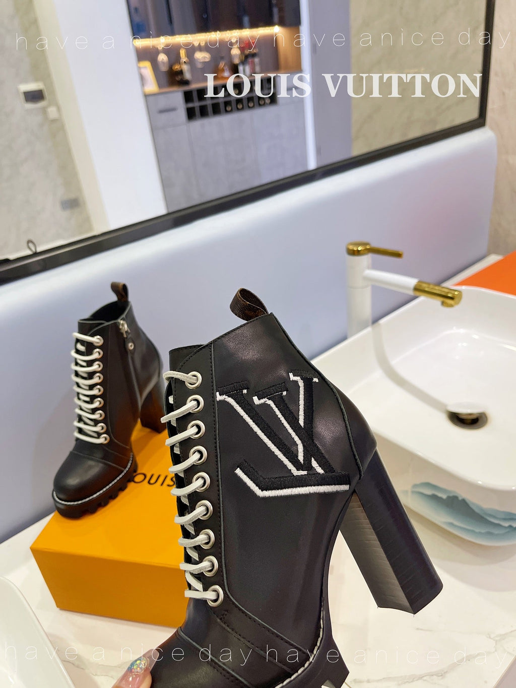 LV Star Trail Ankle Boot With Logo Embroidery 9.5cm Black Cowhide