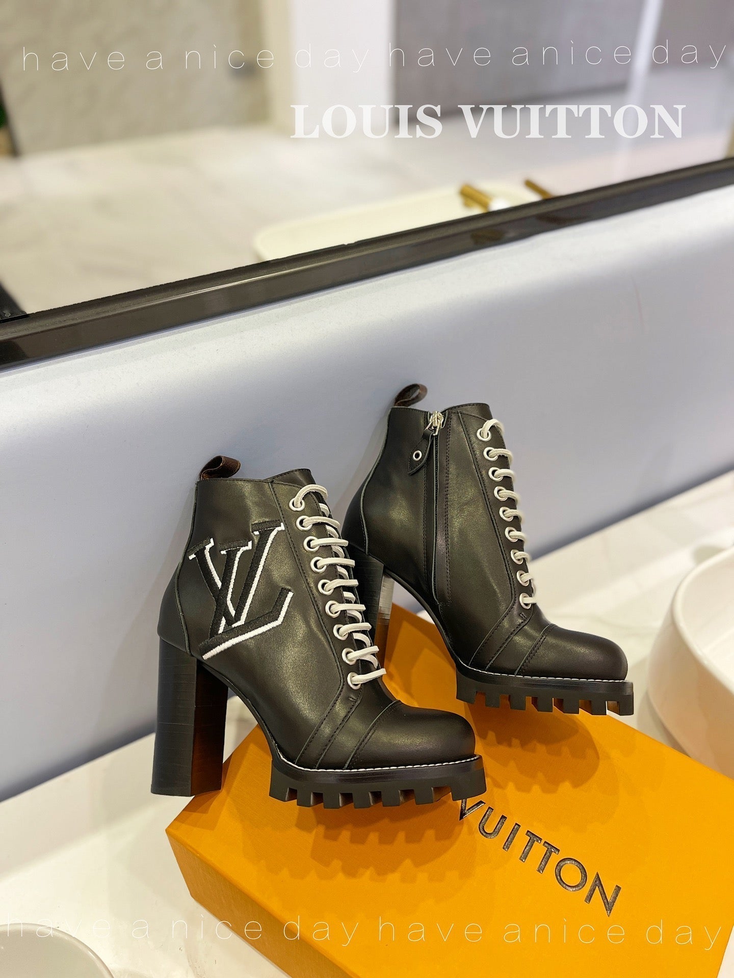 LV Star Trail Ankle Boot With Logo Embroidery 9.5cm Black Cowhide