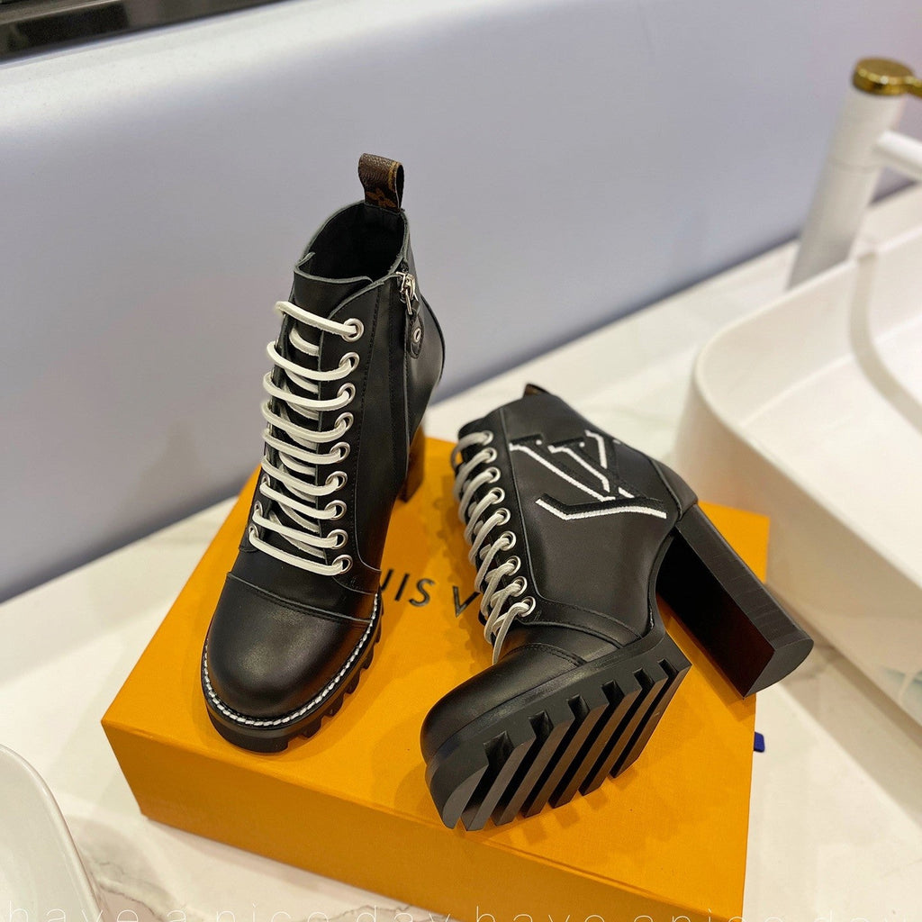 LV Star Trail Ankle Boot With Logo Embroidery 9.5cm Black Cowhide