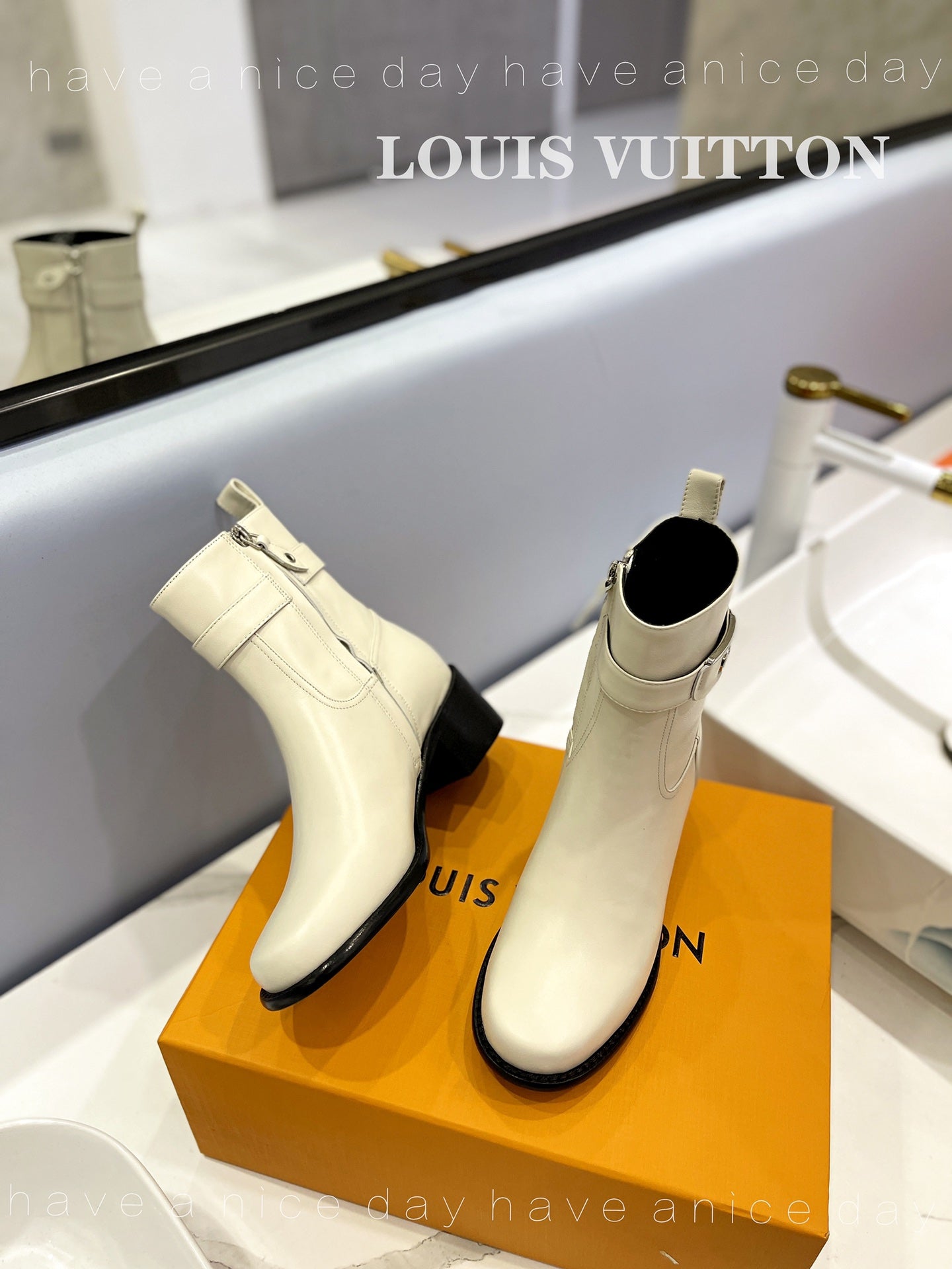 LV Waist Side Ankle Boots Vanilla Cream Calfskin