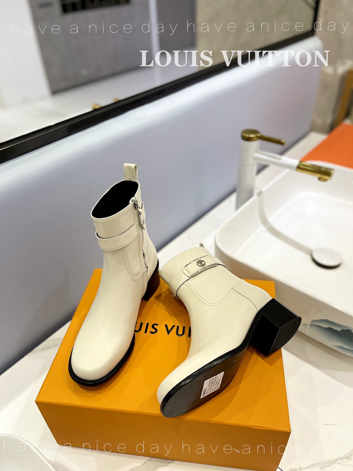 LV Waist Side Ankle Boots Vanilla Cream Calfskin