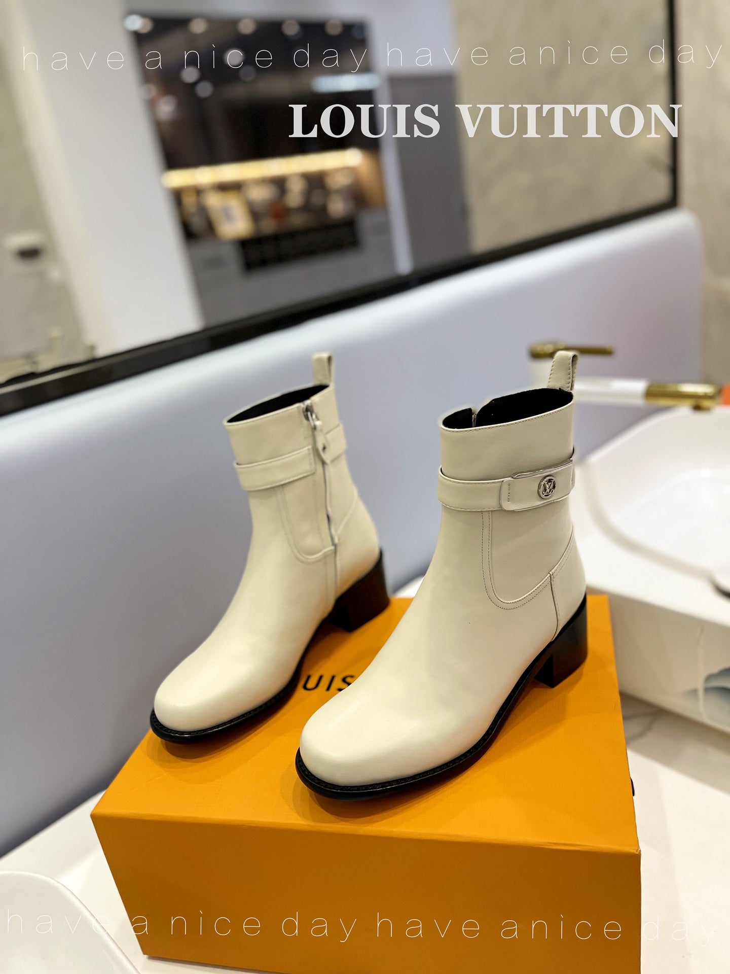 LV Waist Side Ankle Boots Vanilla Cream Calfskin