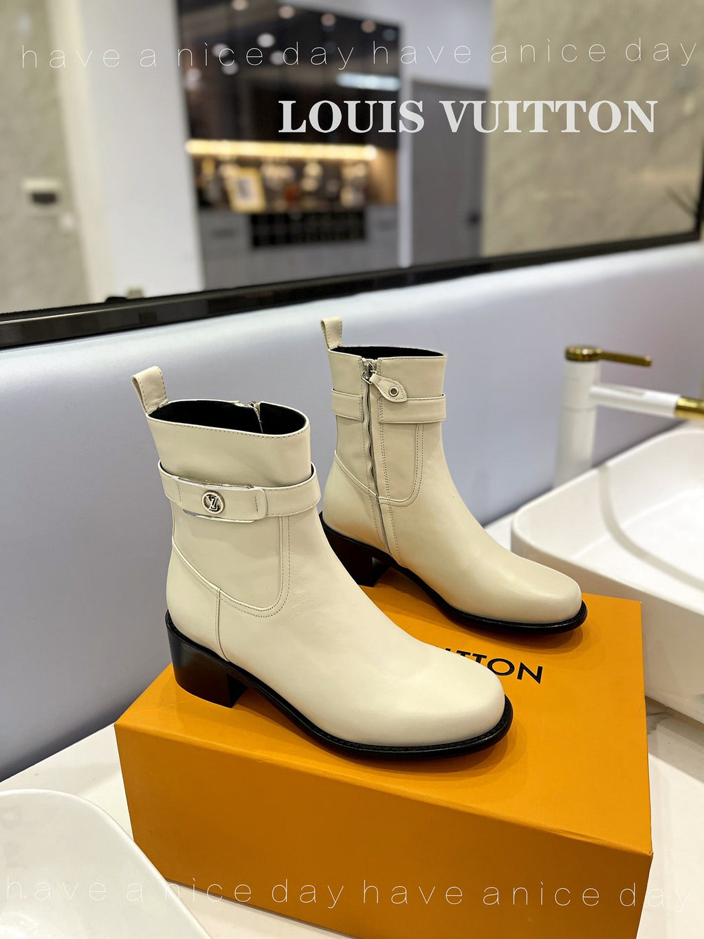 LV Waist Side Ankle Boots Vanilla Cream Calfskin