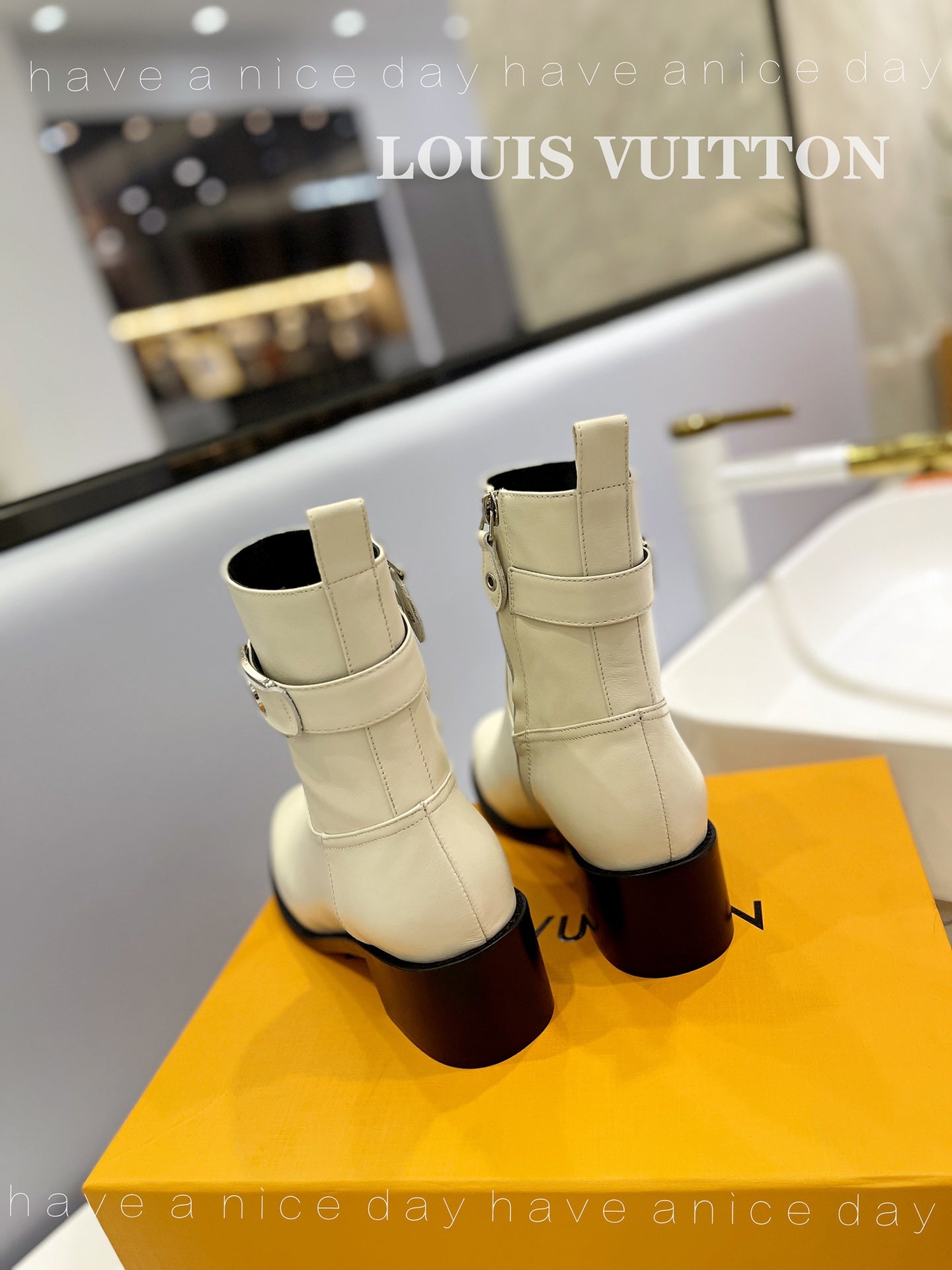 LV Waist Side Ankle Boots Vanilla Cream Calfskin