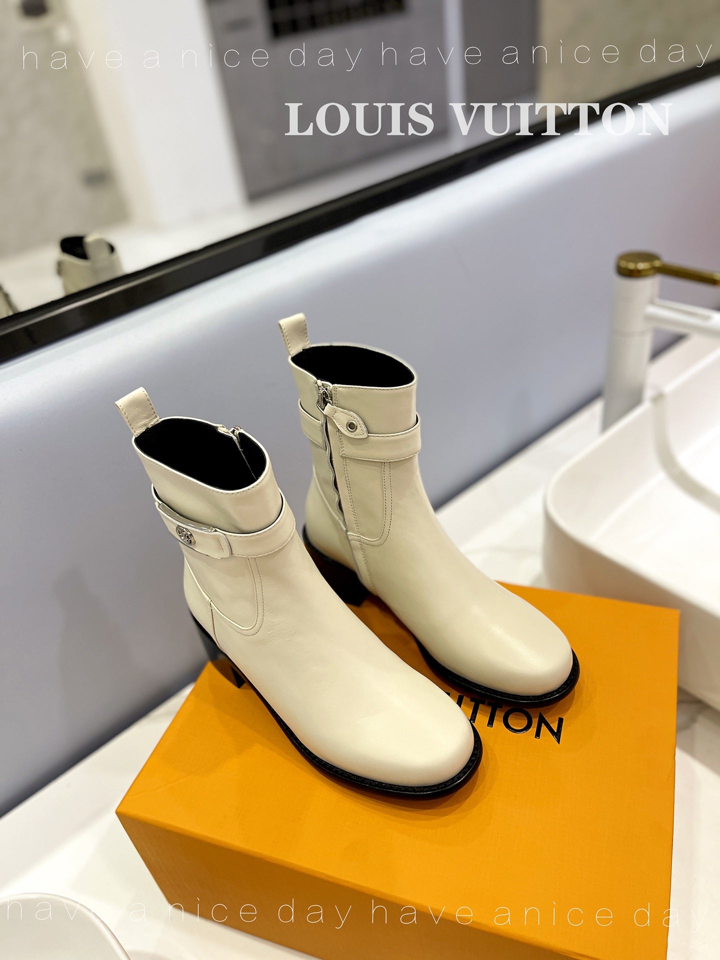 LV Waist Side Ankle Boots Vanilla Cream Calfskin