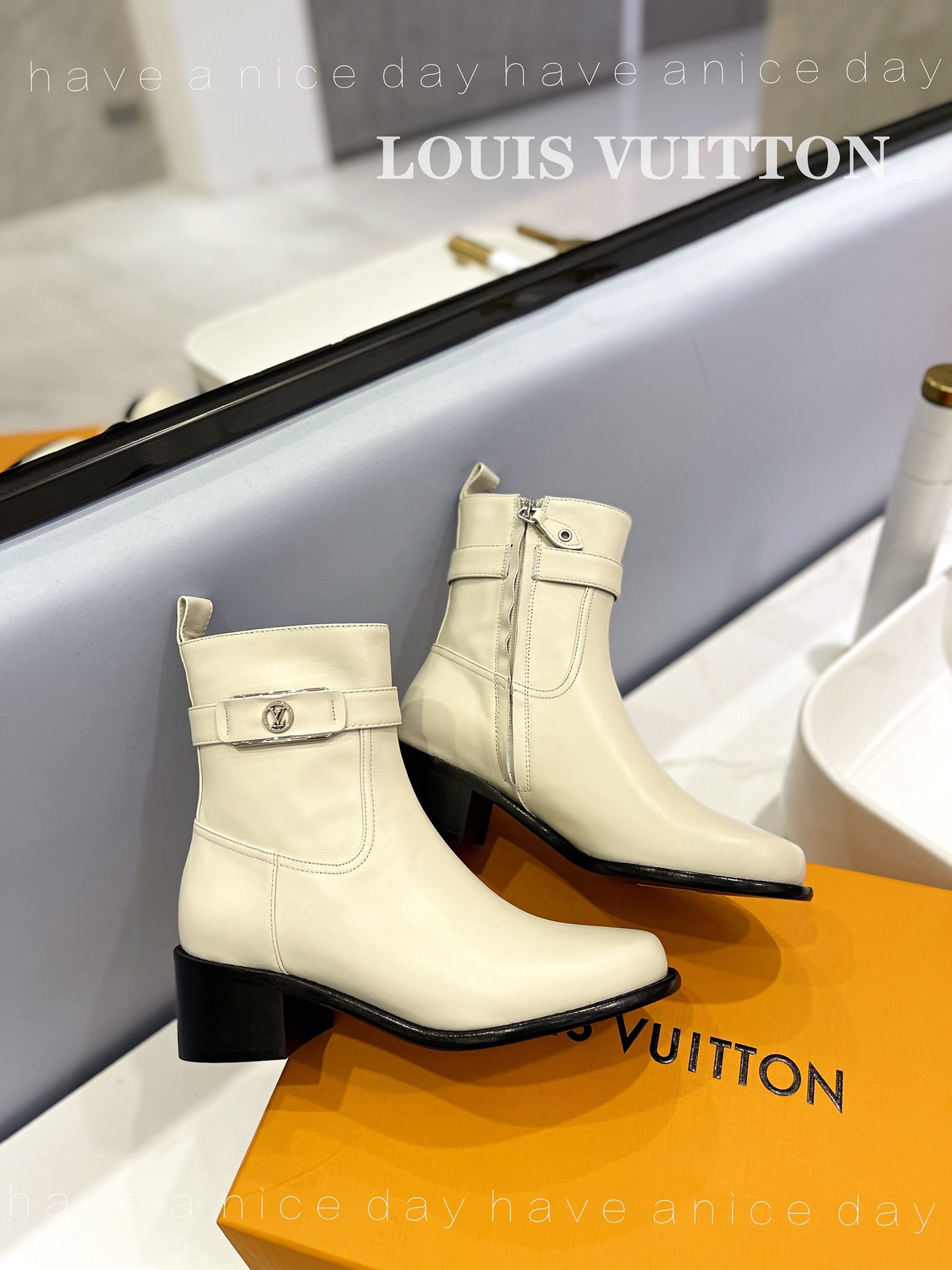 LV Waist Side Ankle Boots Vanilla Cream Calfskin