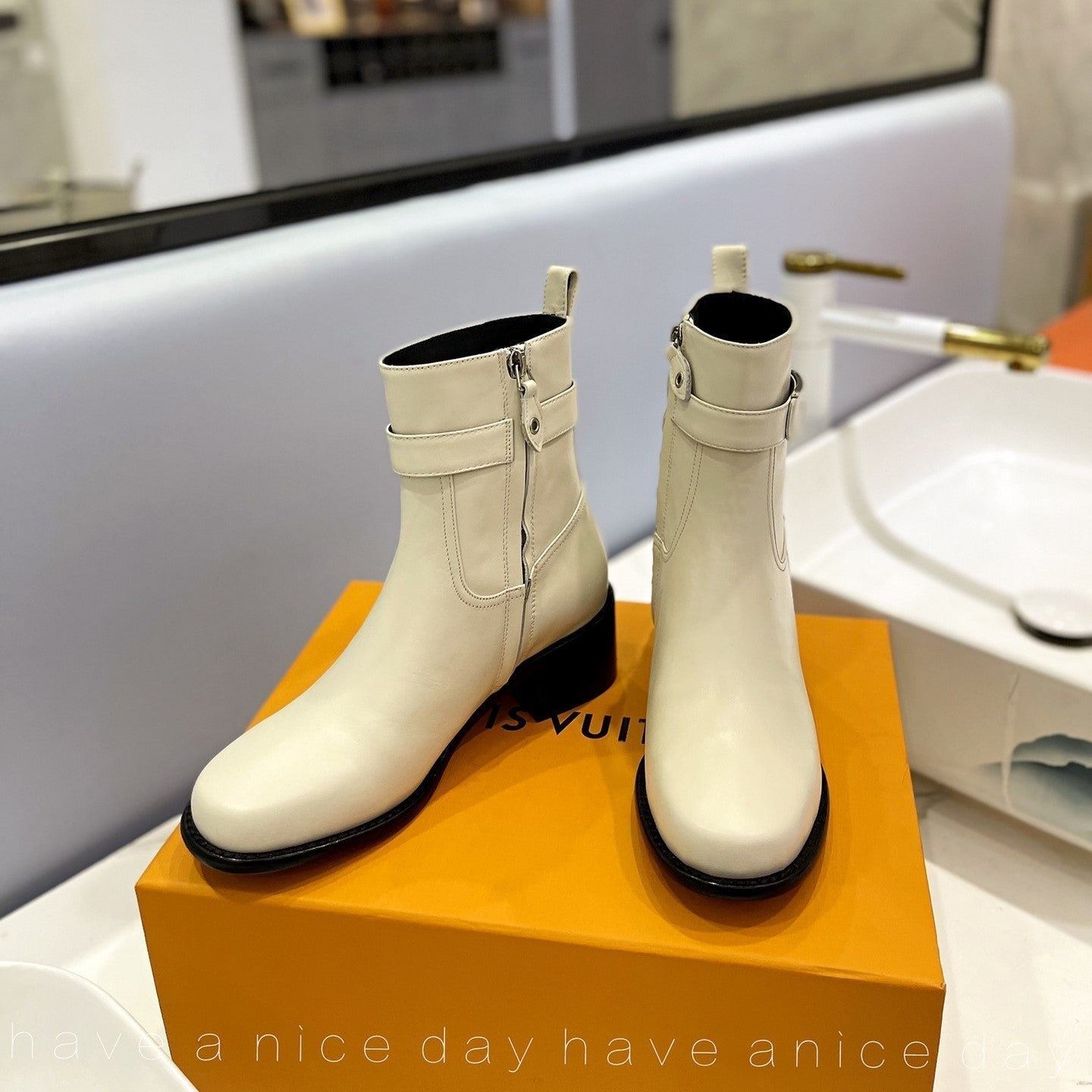 LV Waist Side Ankle Boots Vanilla Cream Calfskin