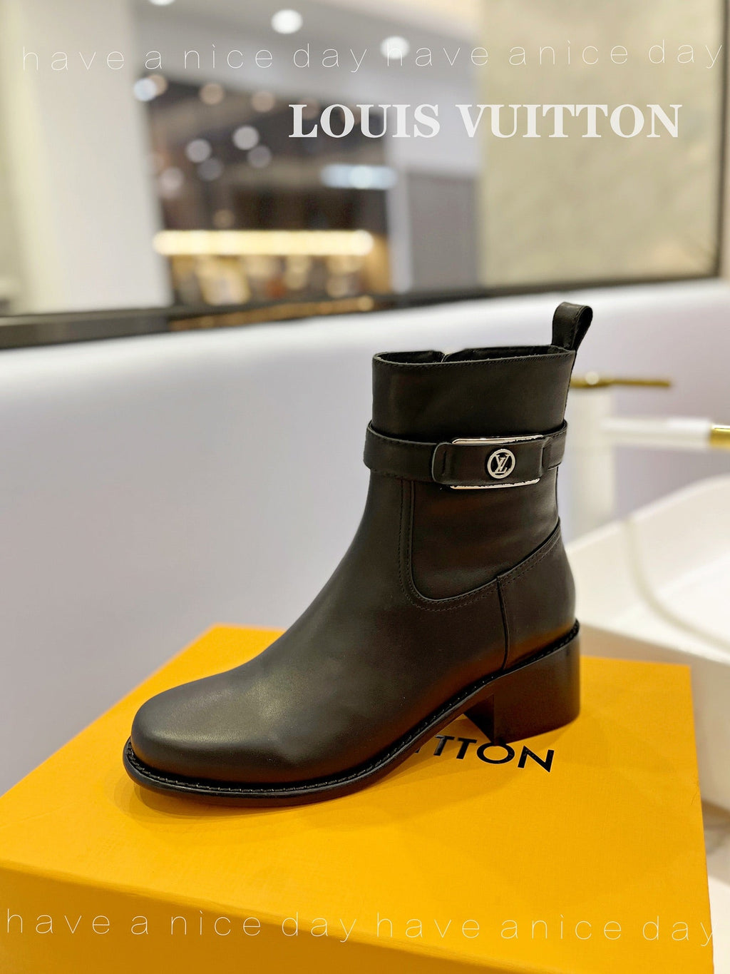 LV Waist Side Ankle Boots Black Calfskin