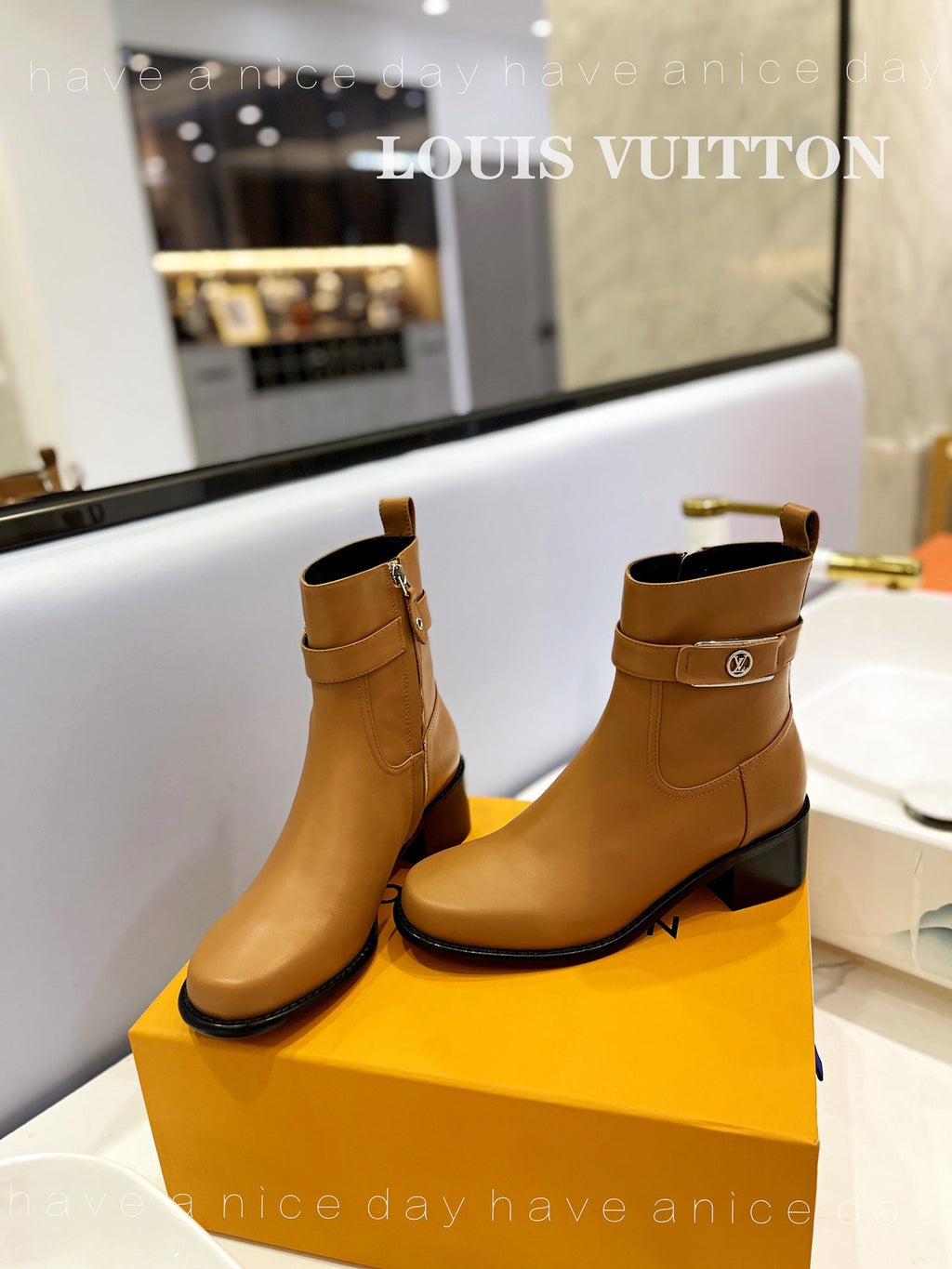 LV Waist Side Ankle Boots Brown Calfskin