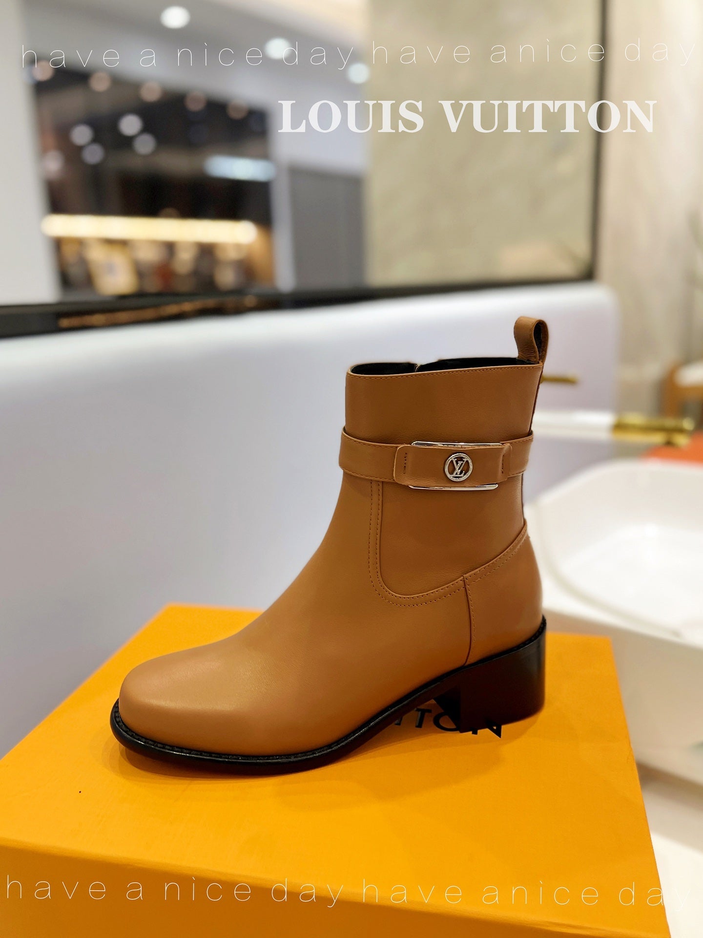 LV Waist Side Ankle Boots Brown Calfskin