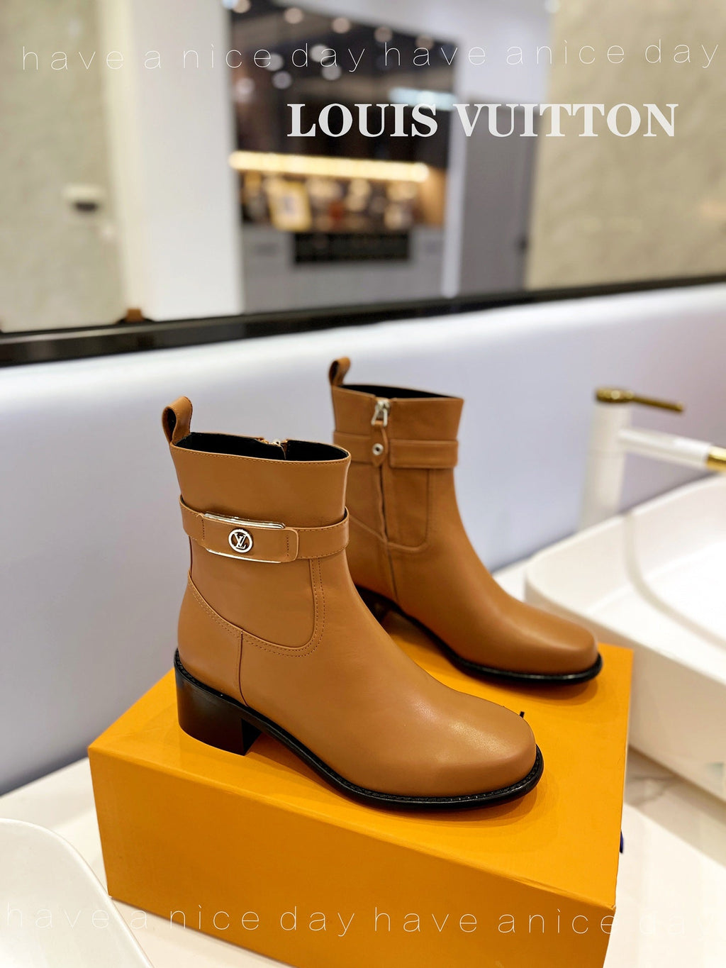 LV Waist Side Ankle Boots Brown Calfskin
