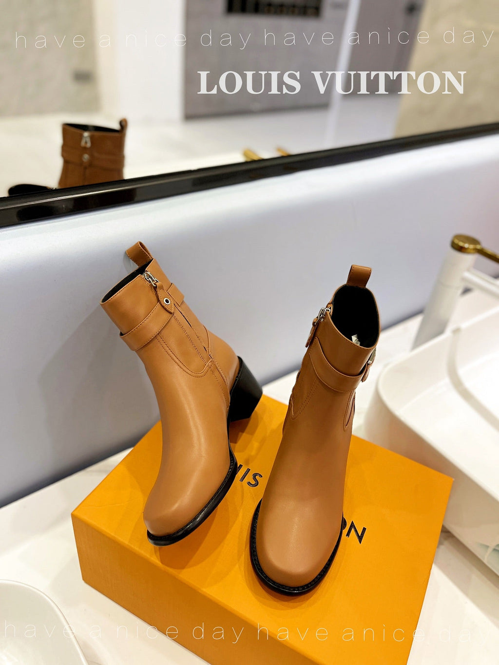 LV Waist Side Ankle Boots Brown Calfskin