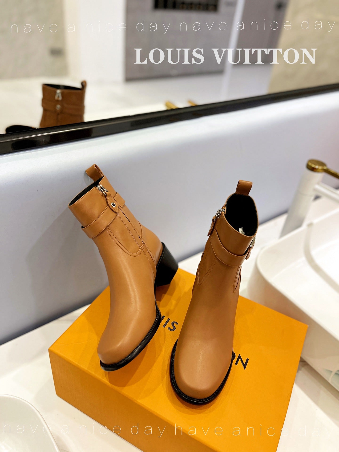 LV Waist Side Ankle Boots Brown Calfskin