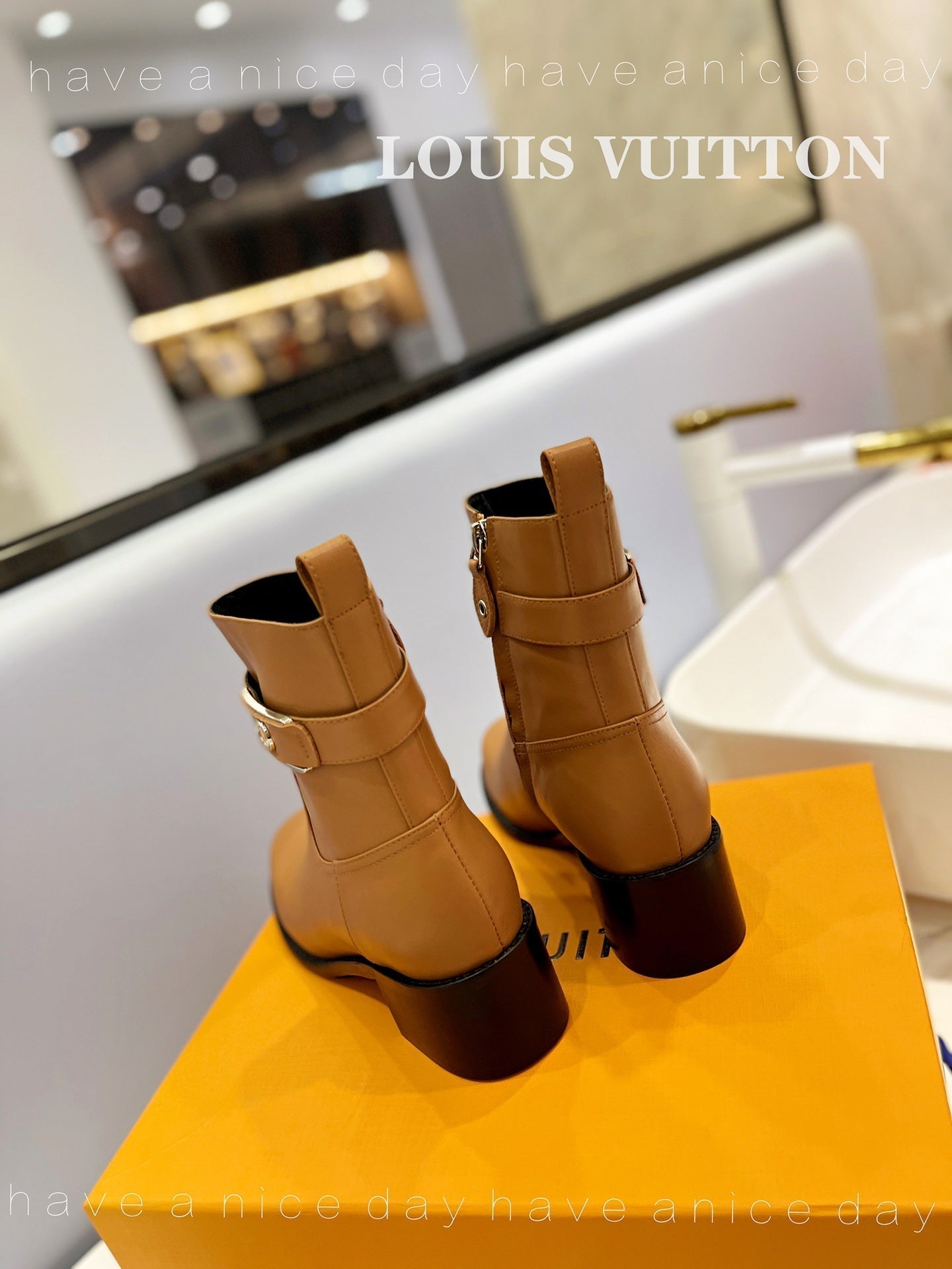 LV Waist Side Ankle Boots Brown Calfskin
