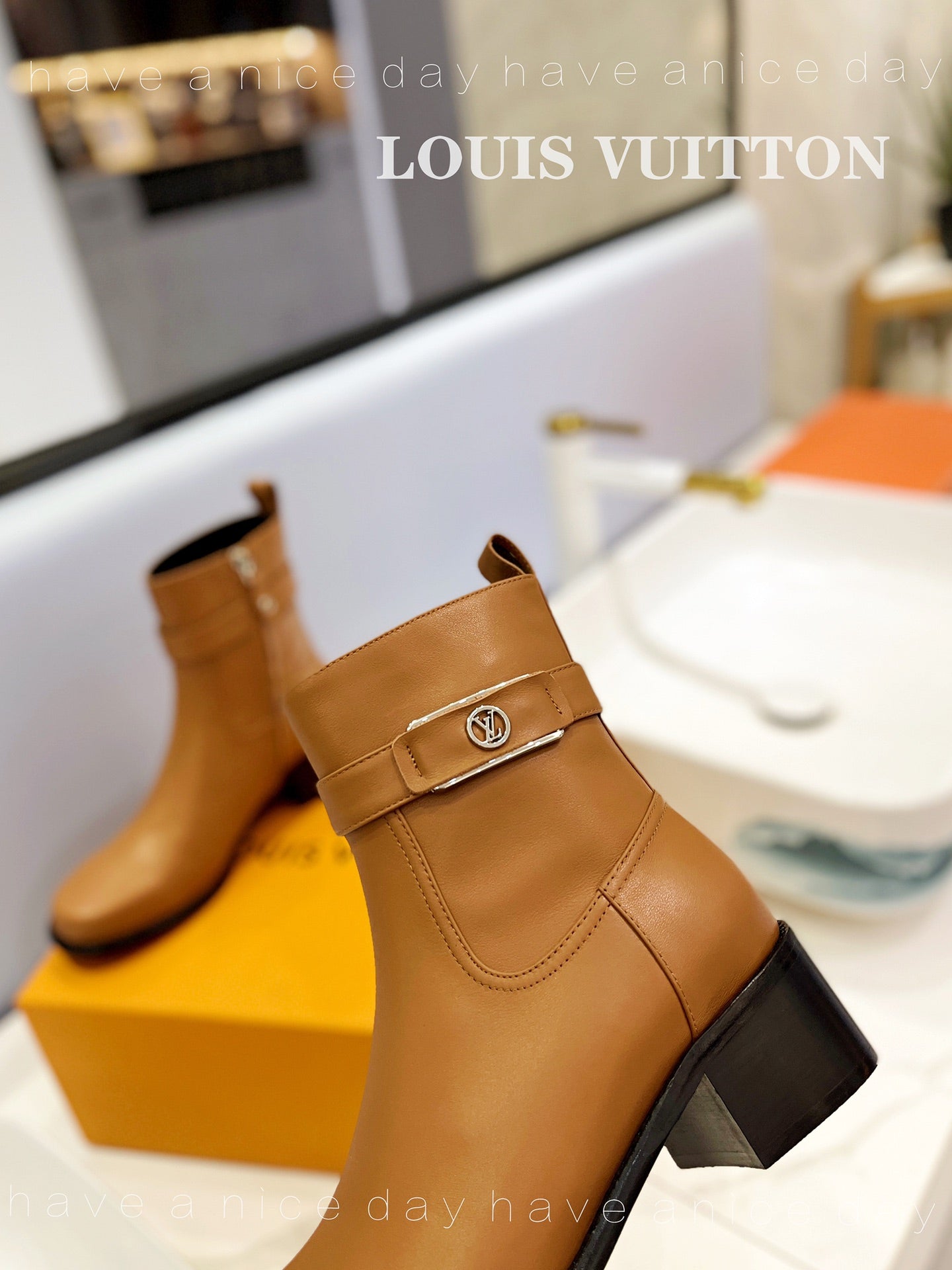 LV Waist Side Ankle Boots Brown Calfskin