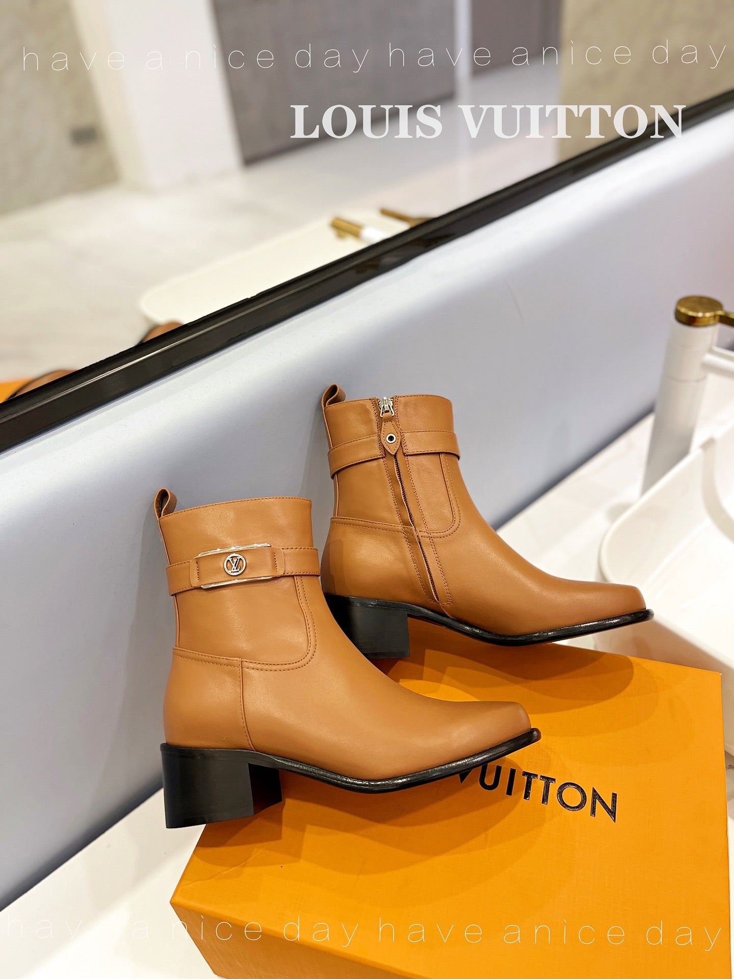 LV Waist Side Ankle Boots Brown Calfskin