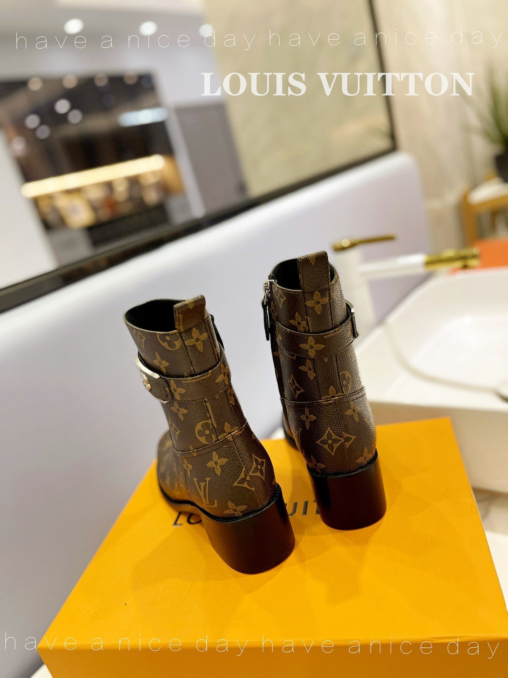 LV Waist Side Ankle Boots Brown Monogram Canvas