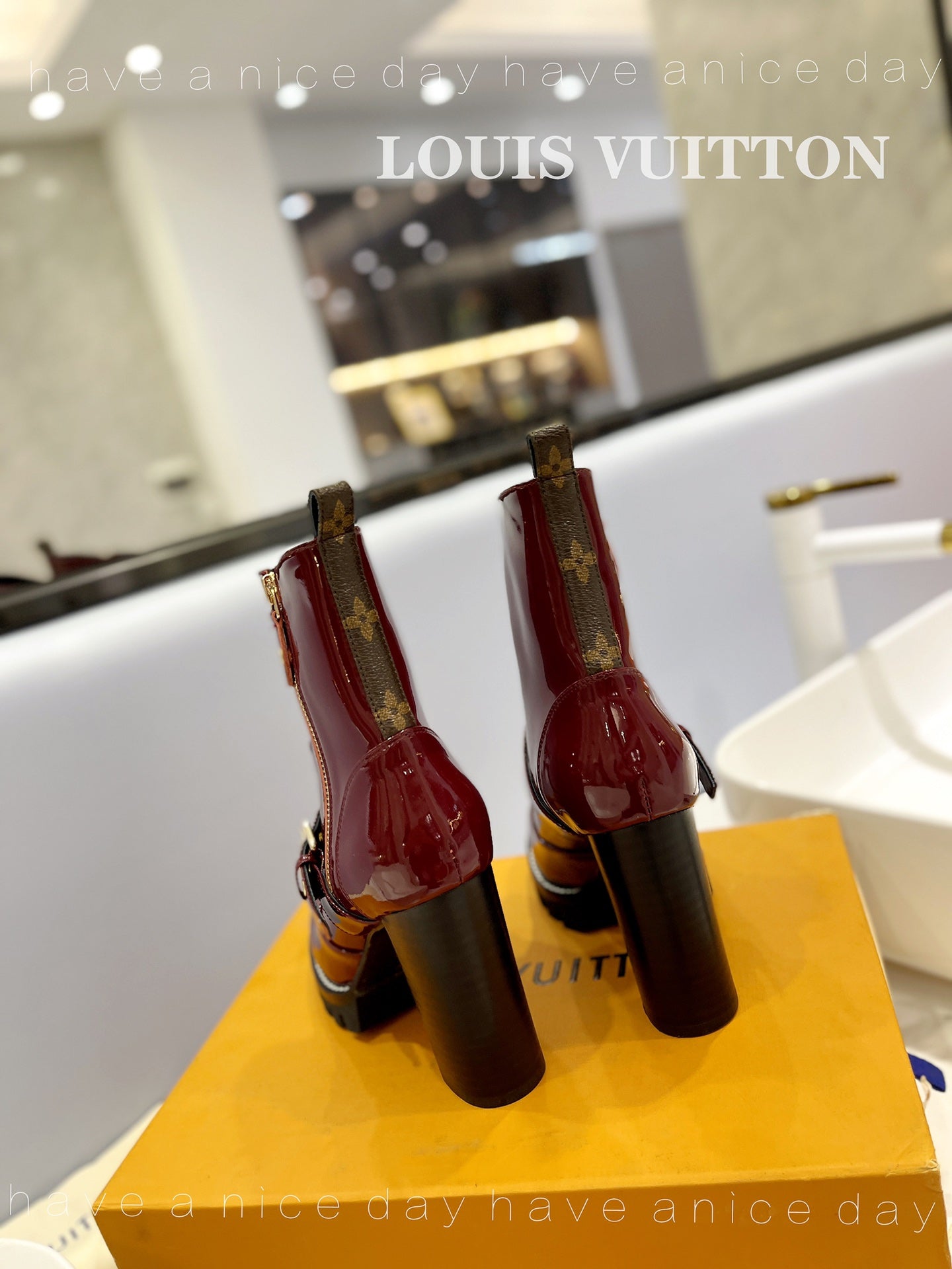 LV Star Trail Buckle Detail Boots 10.5 Burgundy Patent Leather 573944