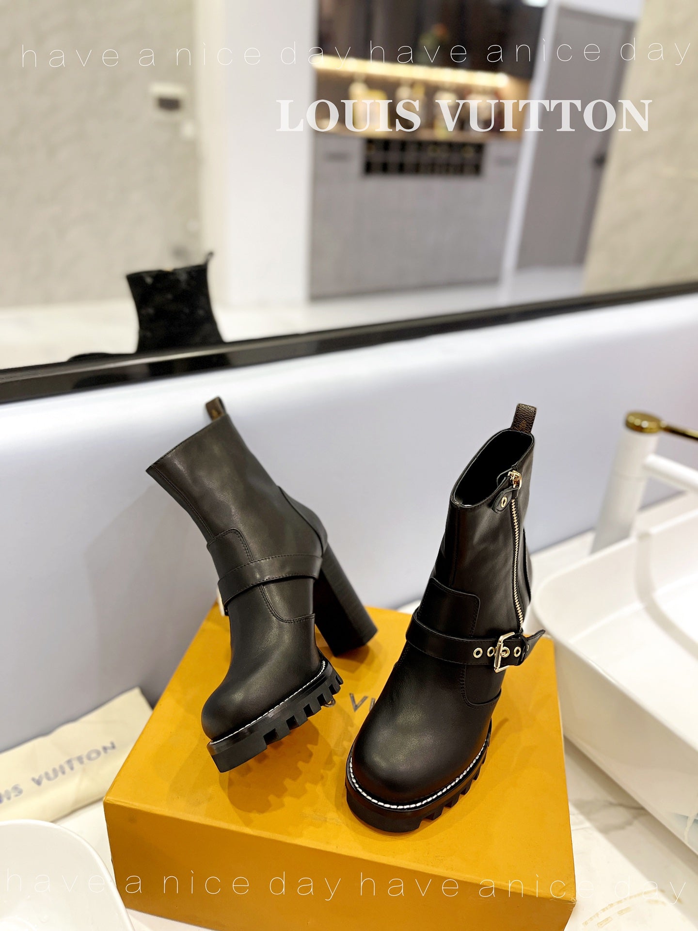 LV Star Trail Buckle Detail Boots 10.5 Black Cowhide 573943