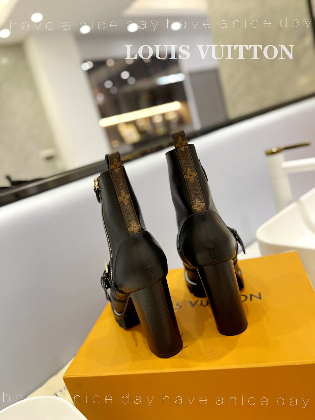 LV Star Trail Buckle Detail Boots 10.5 Black Cowhide 573943