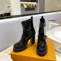 LV Star Trail Buckle Detail Boots 10.5 Black Patent Leather 573945