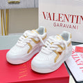 VT 2025 Garavani Sneakers White Gold Cowhide Fabric 546990