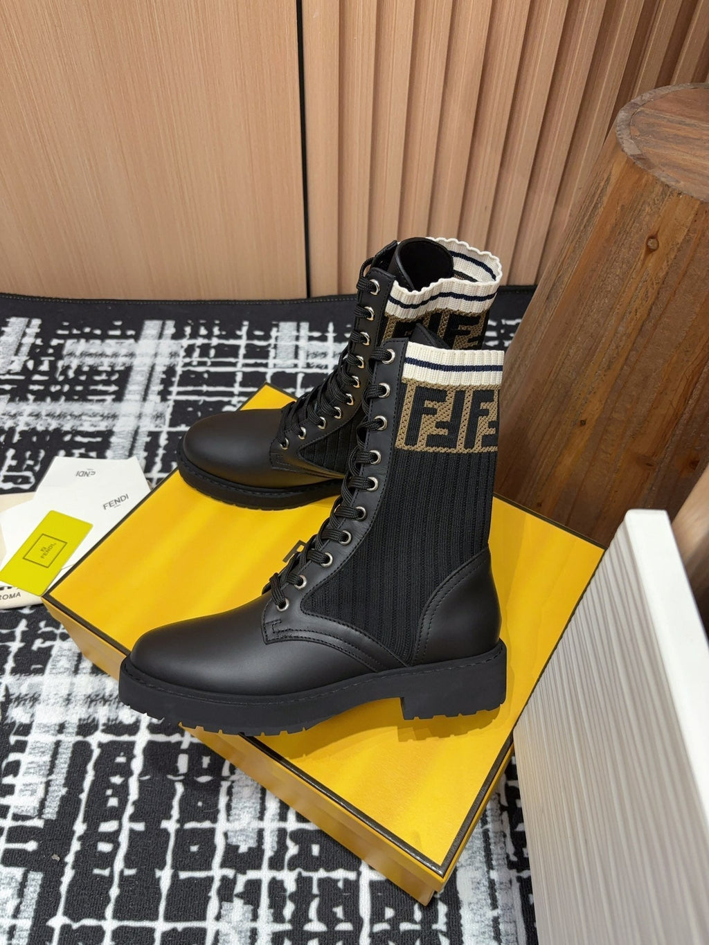 Fendi 2025 Rockoko Boot Black Cowhide Fabric 908546