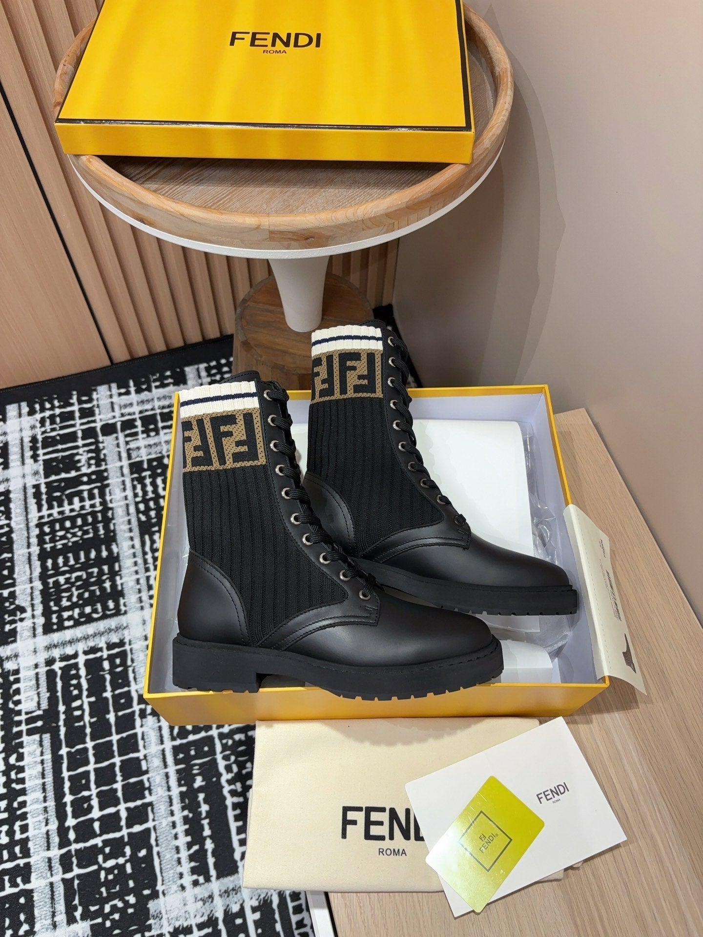 Fendi 2025 Rockoko Boot Black Cowhide Fabric 908546